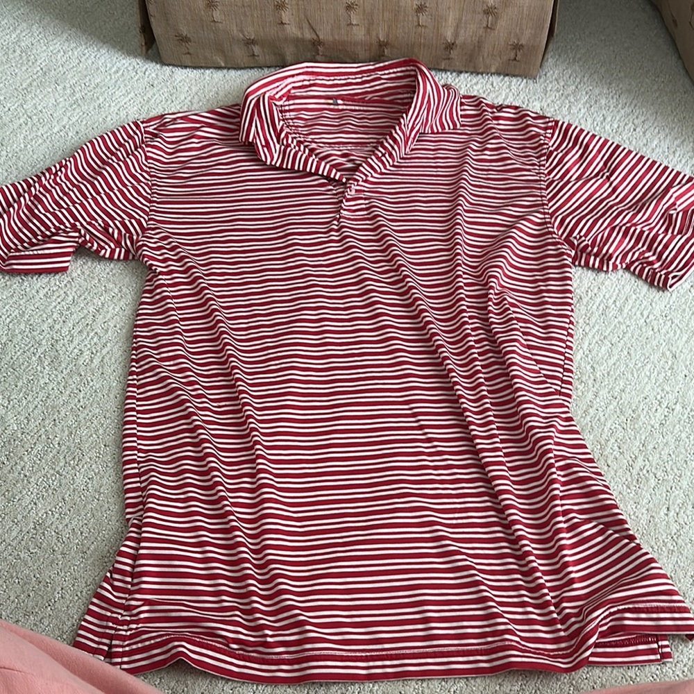 Red and White Striped Polo Shirt